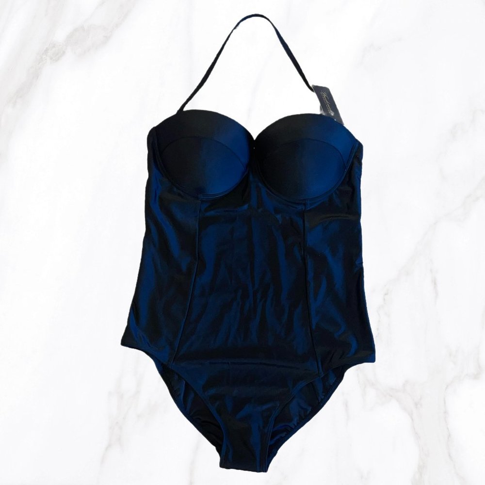 NWT‎ Frederick's of Hollywood Black Bondi One Piece Swimsuit, 1X
